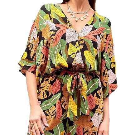 Women's V-neck Printed Lace-up Bat Jumpsuit