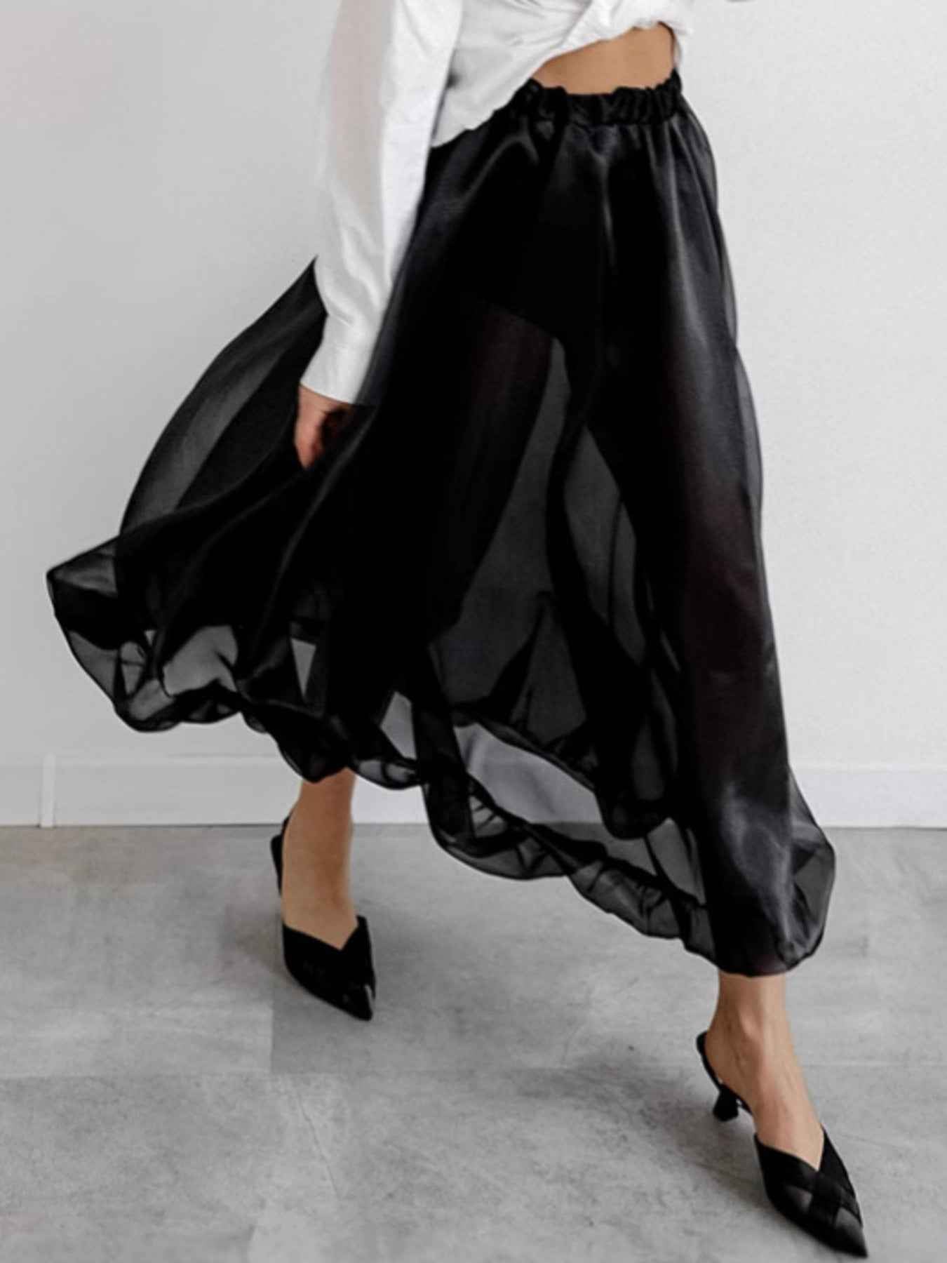 Sheer Flowy Elastic Waist Midi Skirt