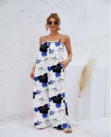 Women's Printed Suspender One-piece Trousers Loose