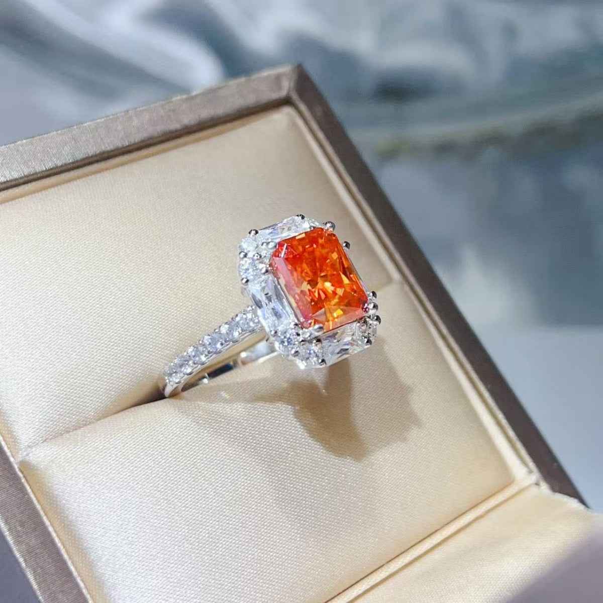 3 Carat Emerald Cut Moissanite Halo Ring
