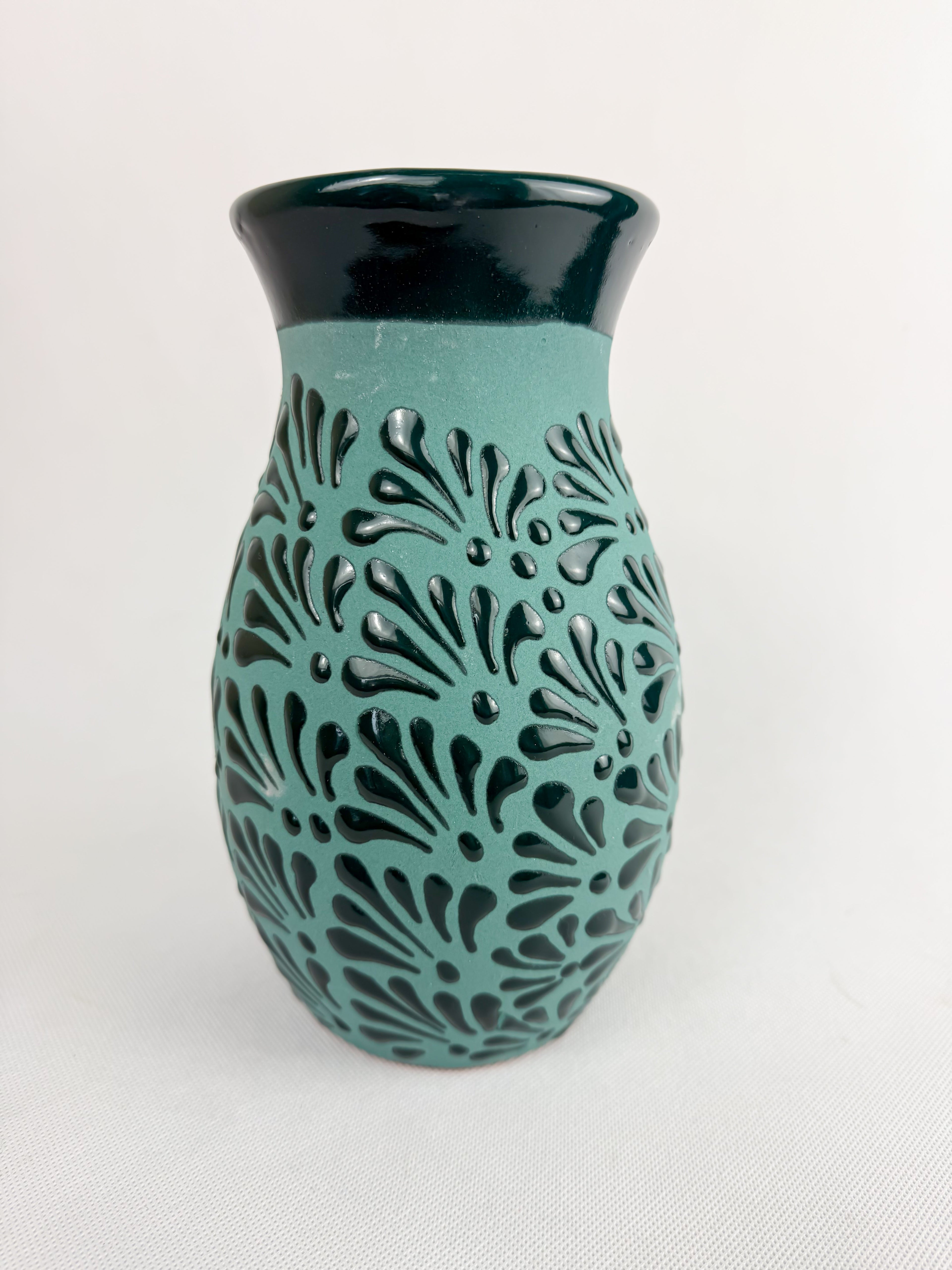 Talavera Style Flower Vase 9 Inch - Engobe Florero by TheMexHub