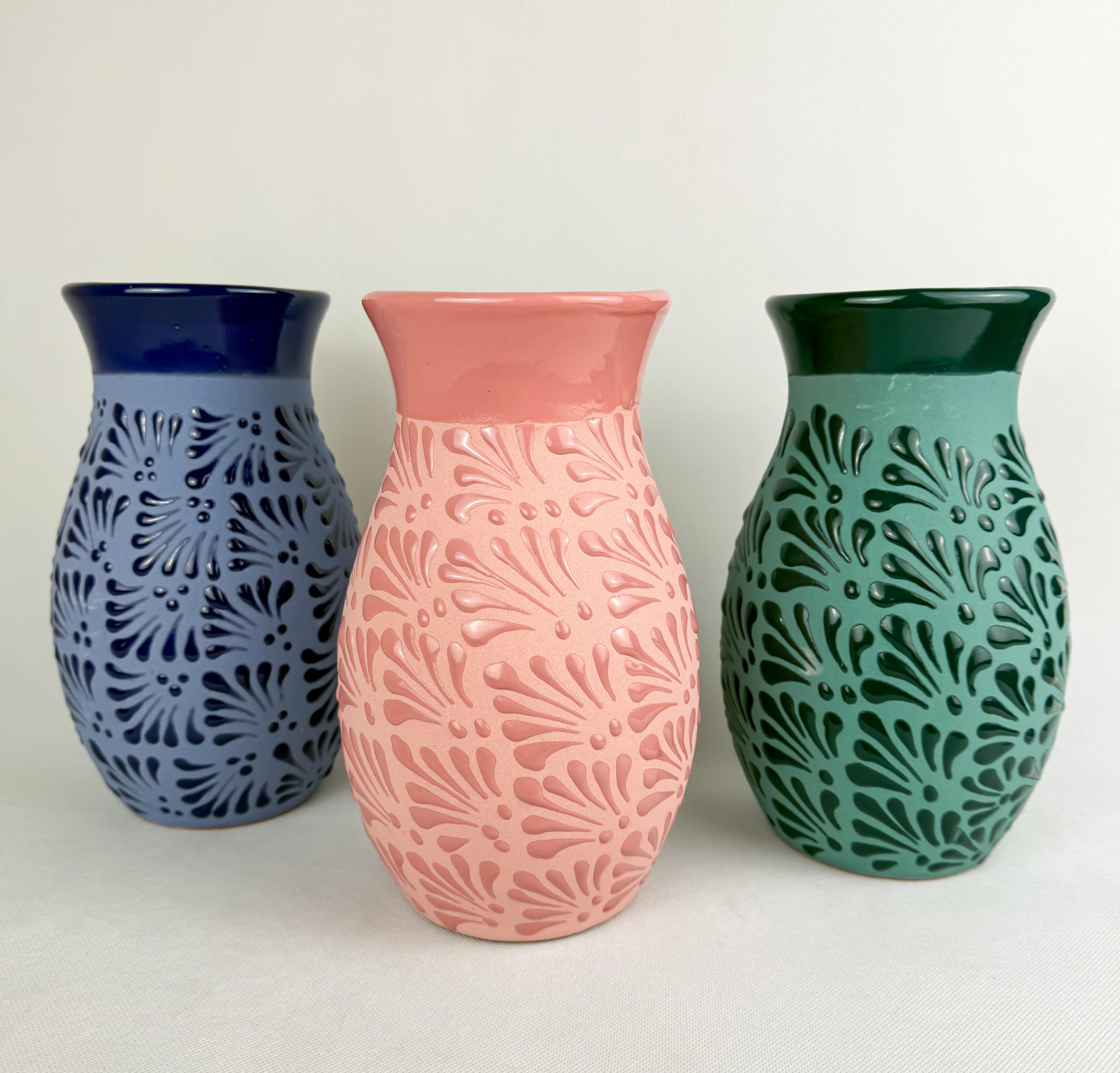 Talavera Style Flower Vase 9 Inch - Engobe Florero by TheMexHub