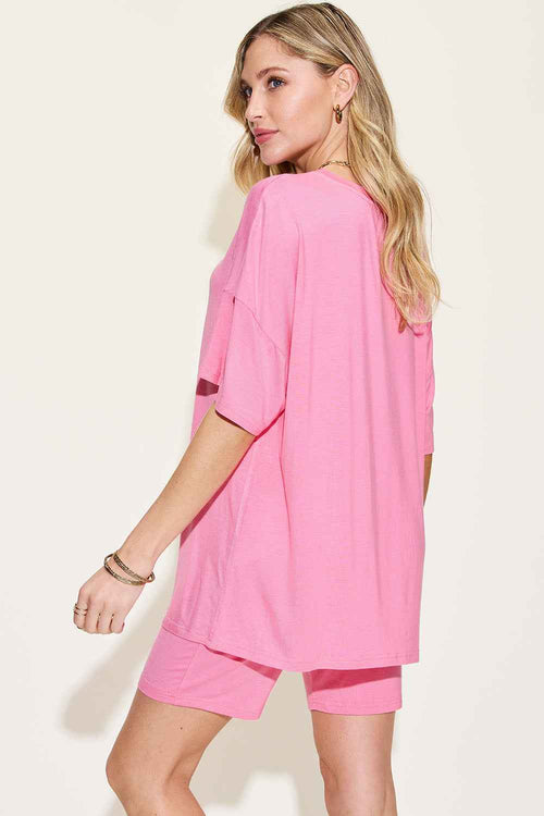 Basic Bae Full Size V-Neck Drop Shoulder T-Shirt and Shorts Set by Wild and Free Boutique