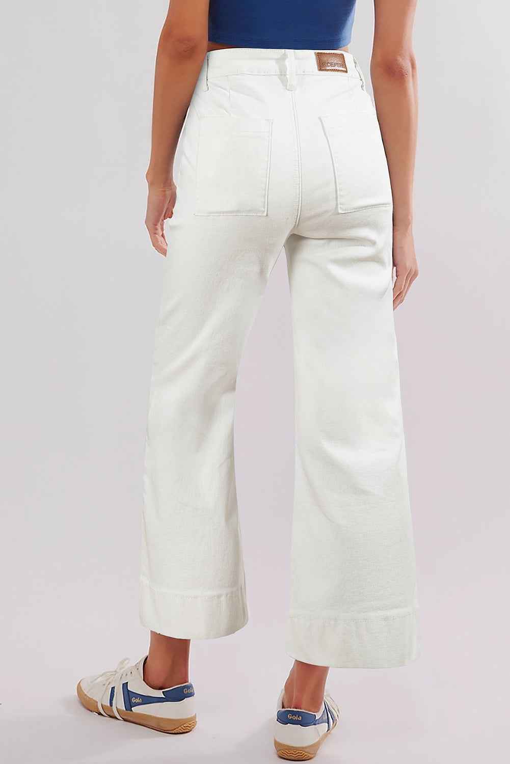Brown Flap Pockets Front Straight Cropped Jeans
