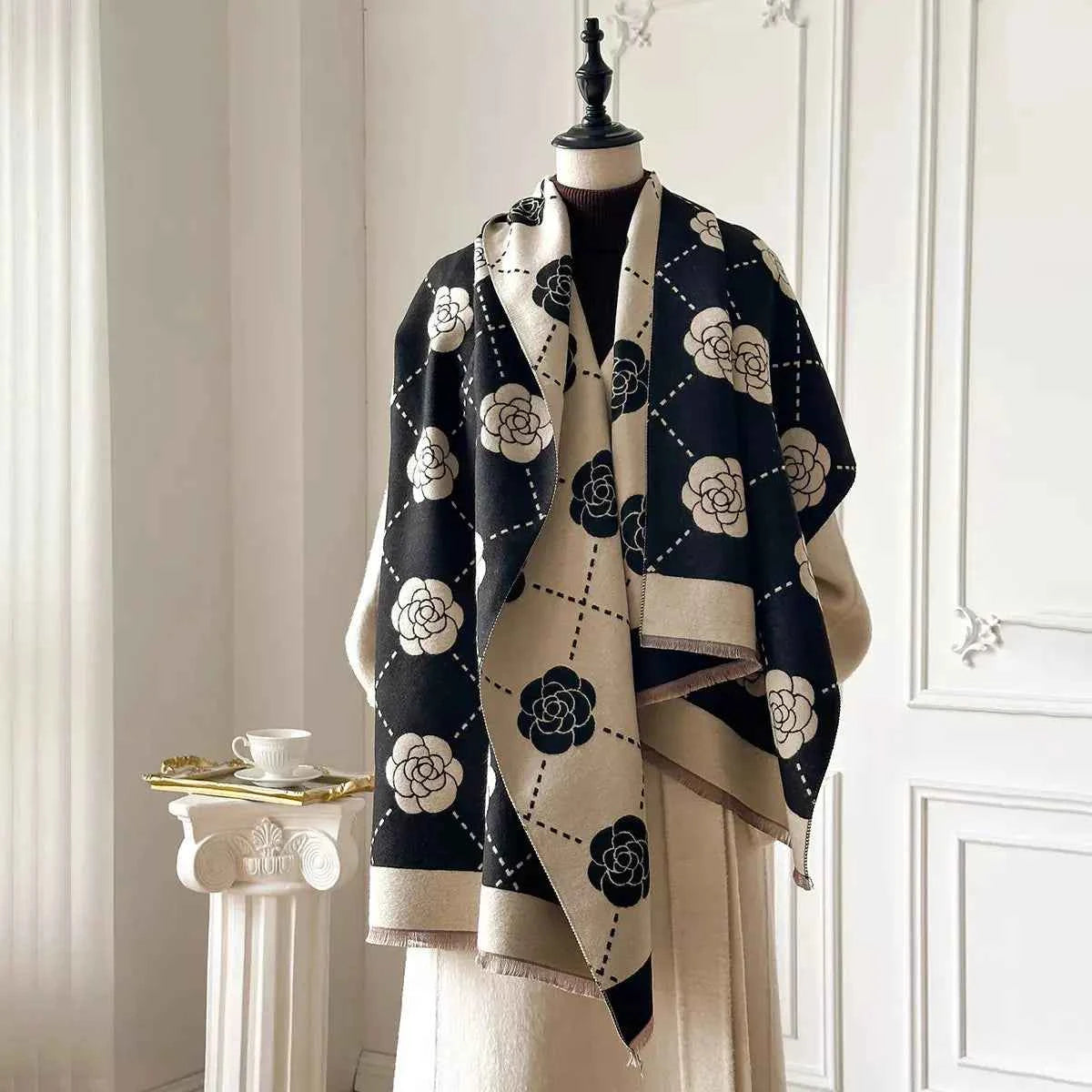 Floral Raw Hem Womens Scarf