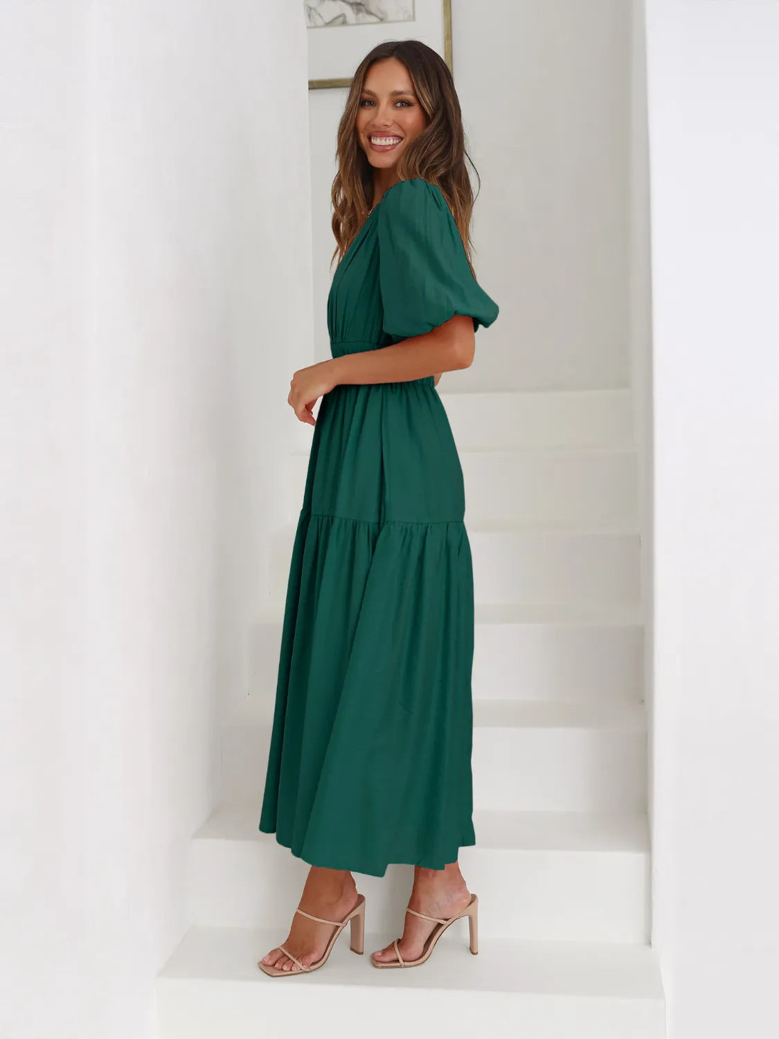 Tiered Surplice Half Sleeve Midi Dress by Shopiebay