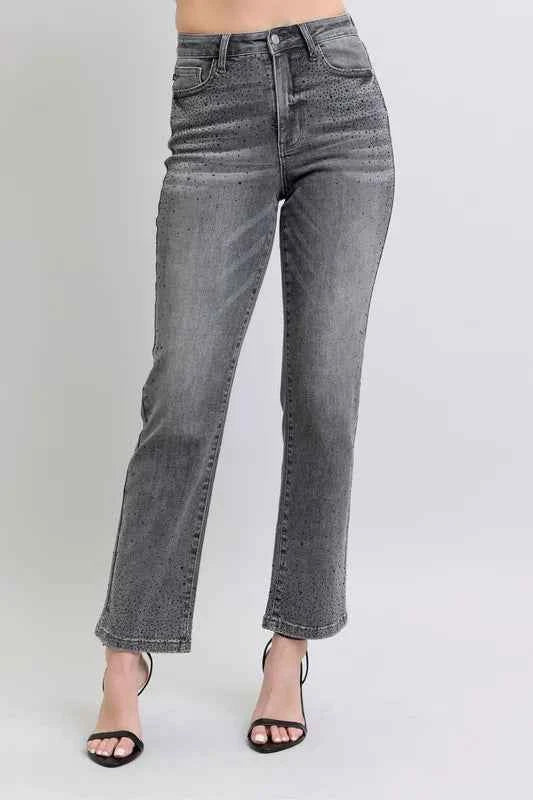 Judy Blue Full Size High Waist Rhinestone Straight Jeans Plus Size