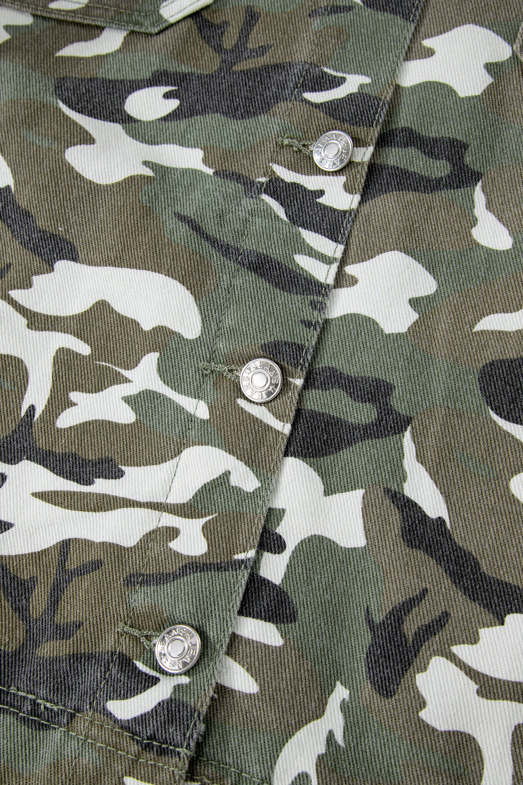 Green Camo Chest Pockets Loose Jean Jacket