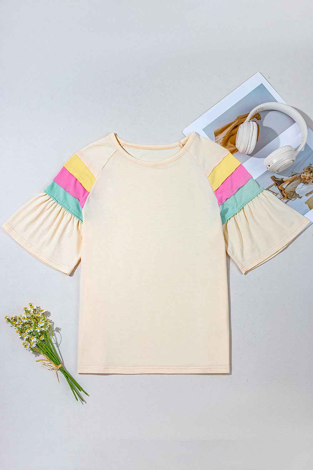 White Colorblock Short Sleeve Round Neck T-Shirt