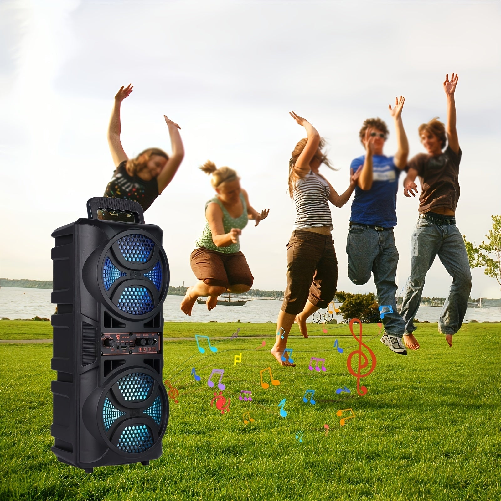 Portable Bluetooth Speaker with Subwoofer Bass, Dual 6.5" LED Woofers and Microphone by DailySale