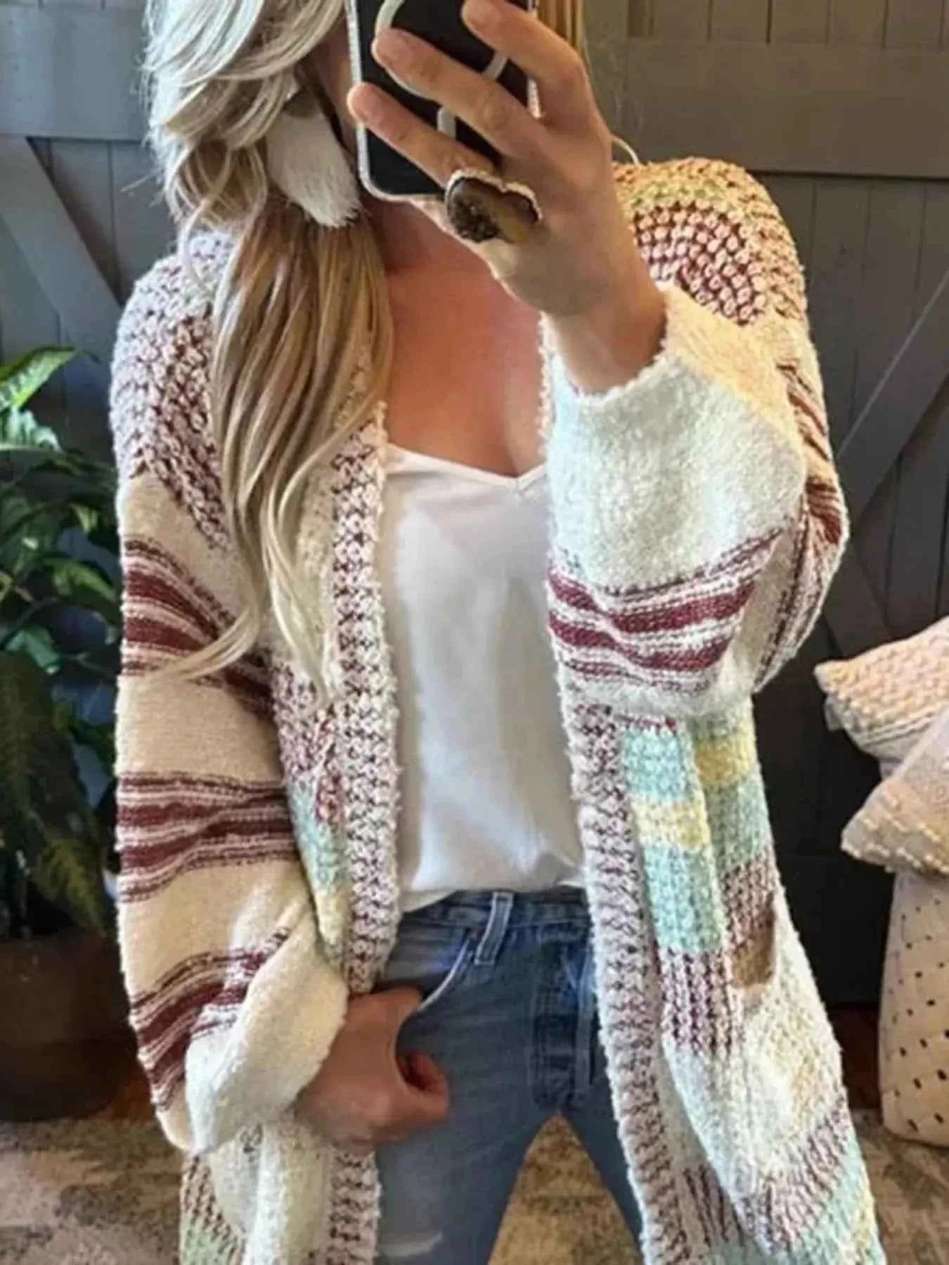 Striped Open Front Longline Cardigan by Be Bliss Boutique