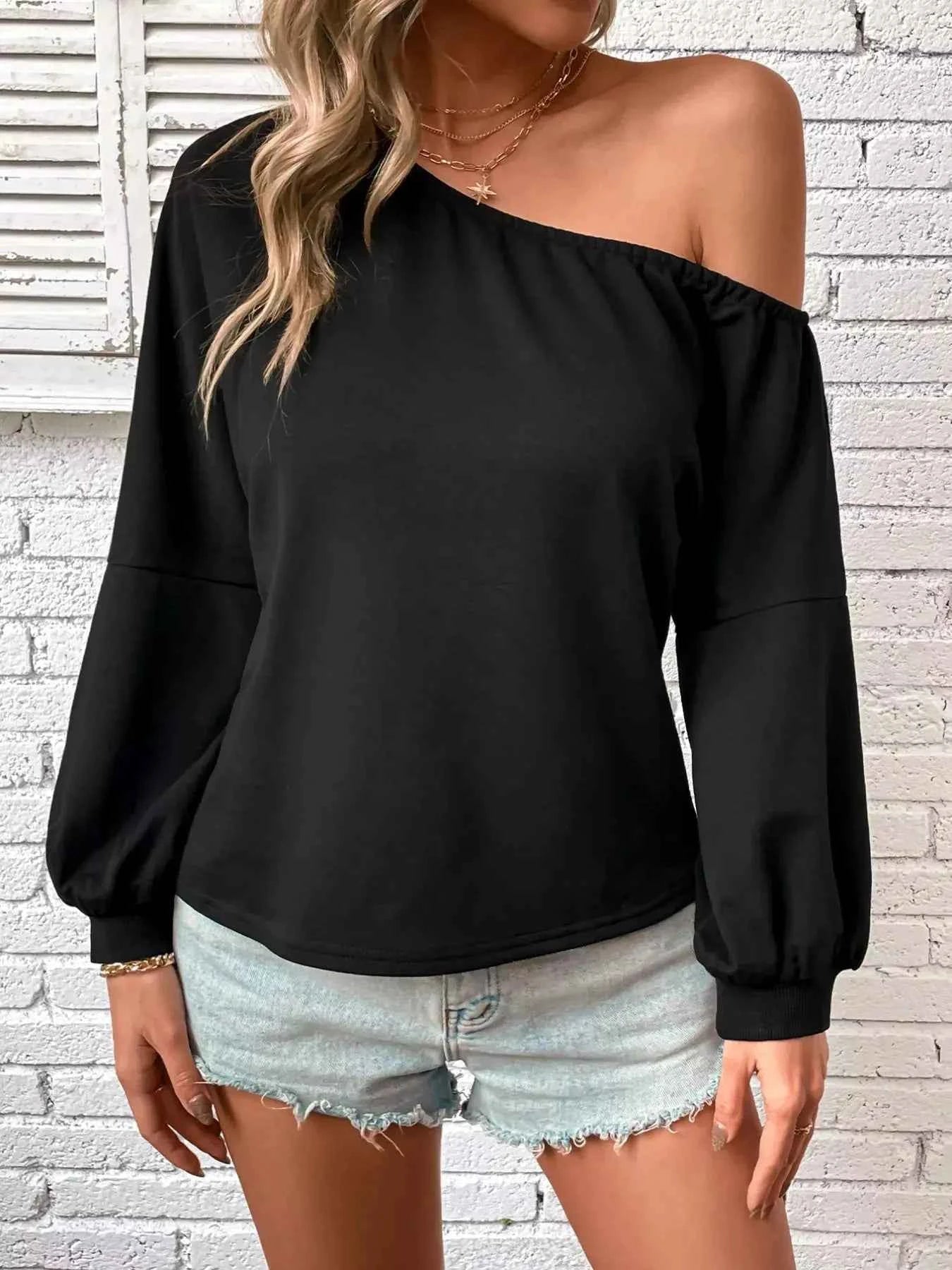 Asymmetrical Long Sleeve One Shoulder Sweatshirt