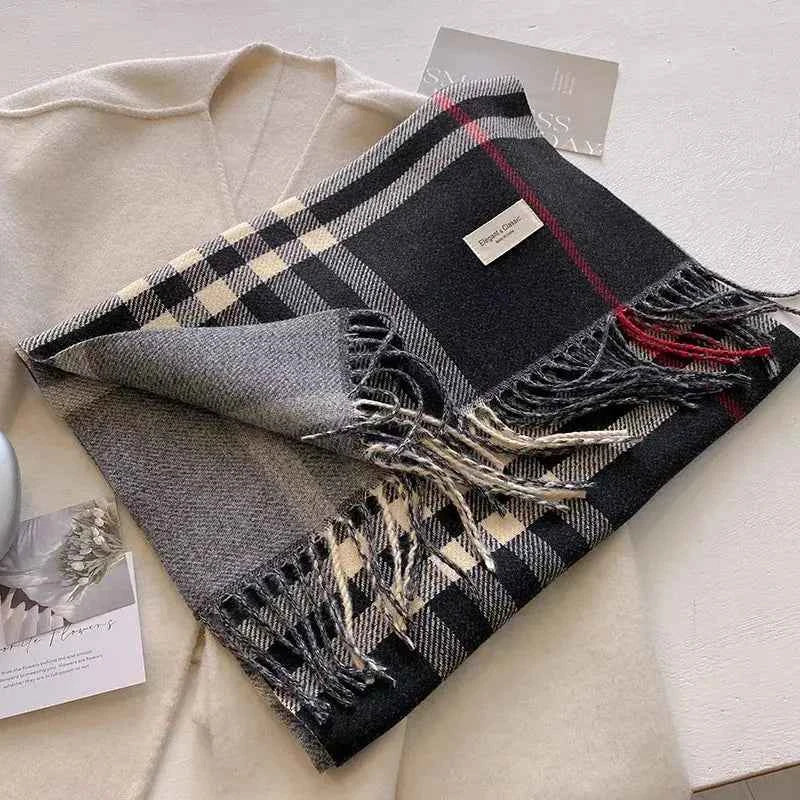 Plaid Fringe Winter Womens Scarf