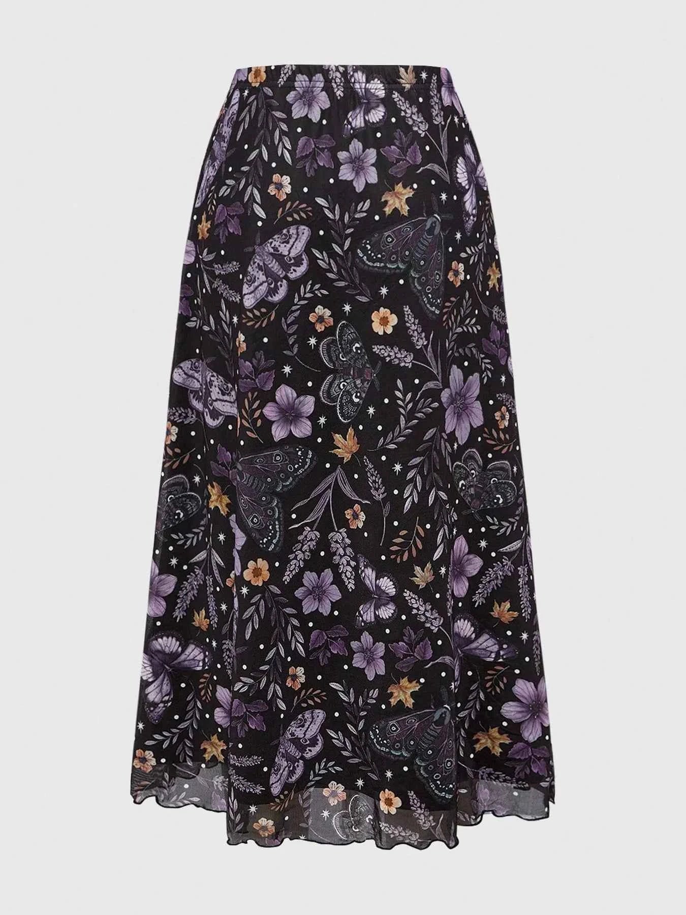 Floral Print Flowy Midi Skirt