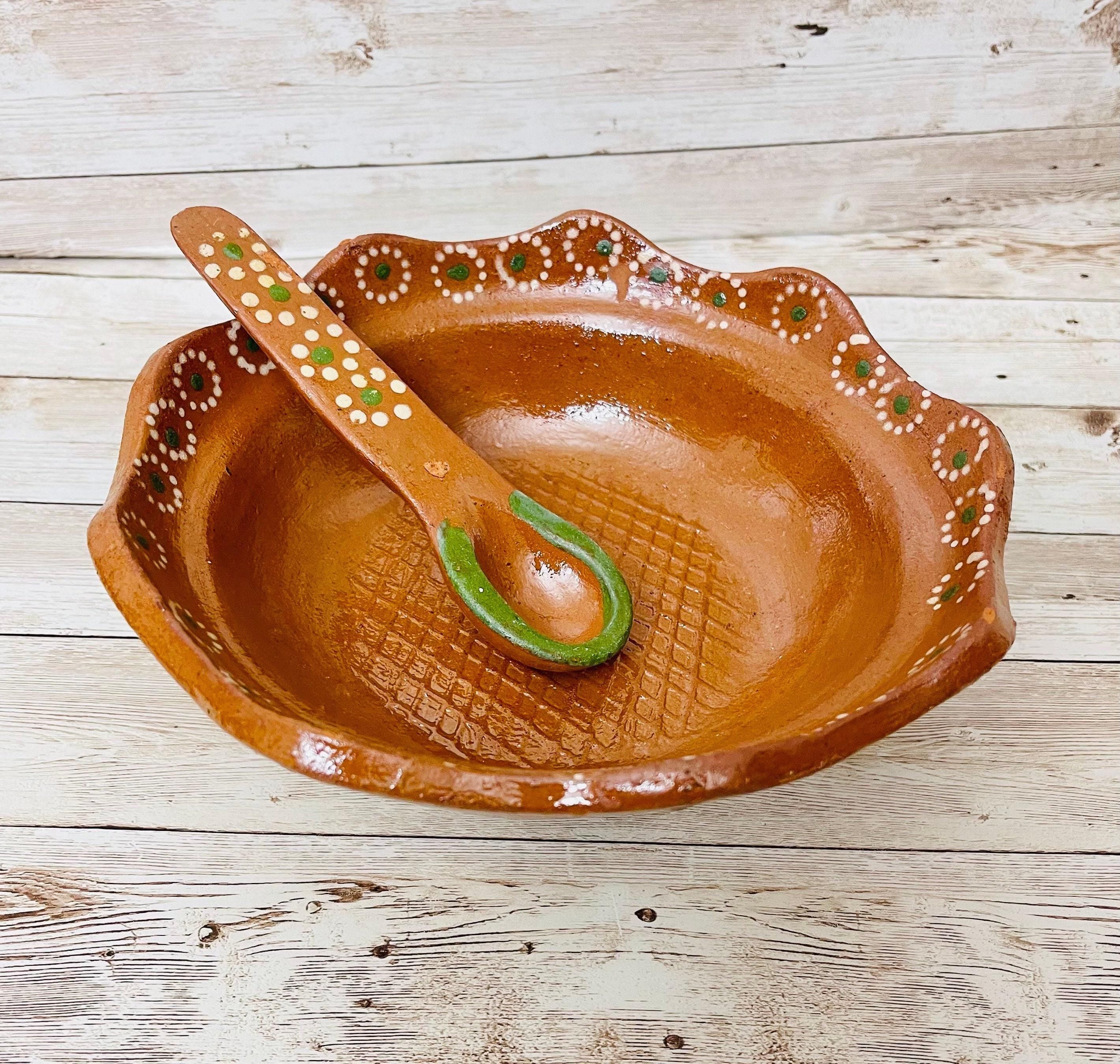 Authentic Mexican Molcajete with Spoon Molcajete Mexicano de Barro con Cuchara by Chica Mexico