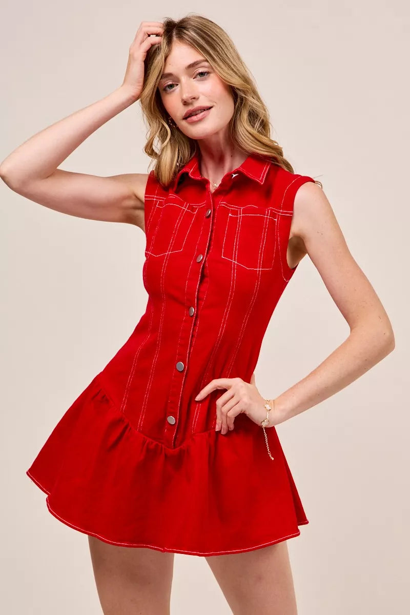 SO ME Button Down Sleeveless Collared Game Day Mini Dress by Selvanelle