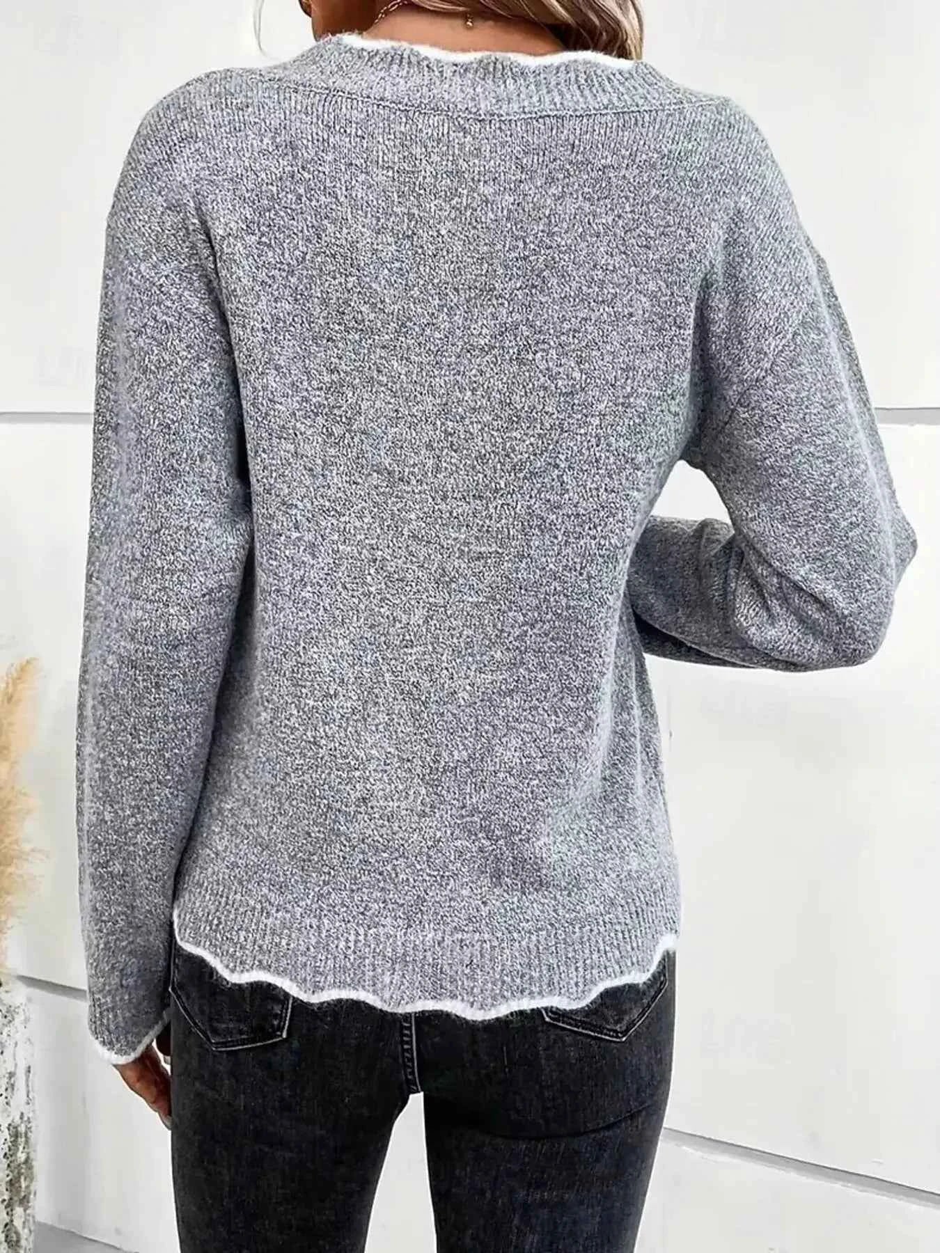 Contrast Trim V Neck Sweater