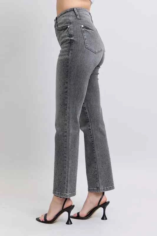 Judy Blue Full Size High Waist Rhinestone Straight Jeans Plus Size