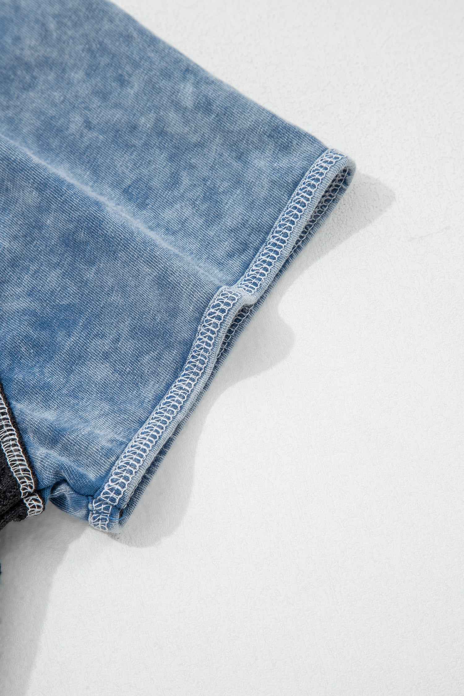 Carbon Grey Waffle Knit Seam Detail Color Block Patchwork Short Sleeve Top
