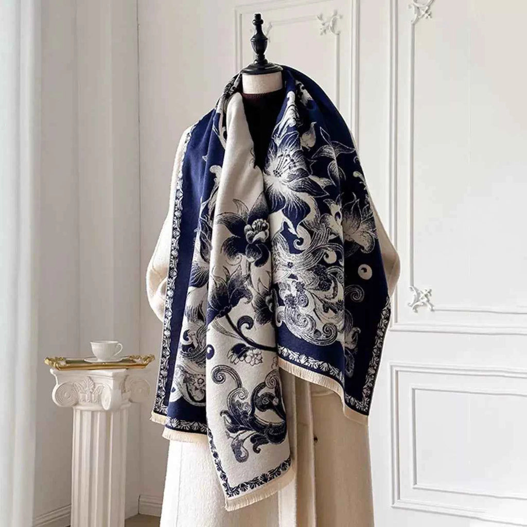Floral Raw Hem Winter Womens Scarf