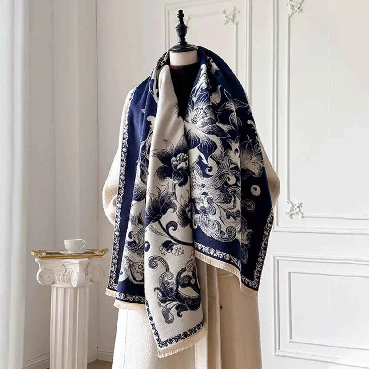 Floral Raw Hem Winter Womens Scarf