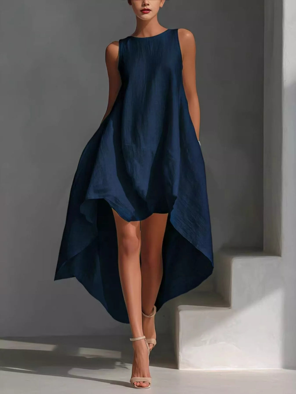 High-Low Round Neck Sleeveless Dress by Shopiebay