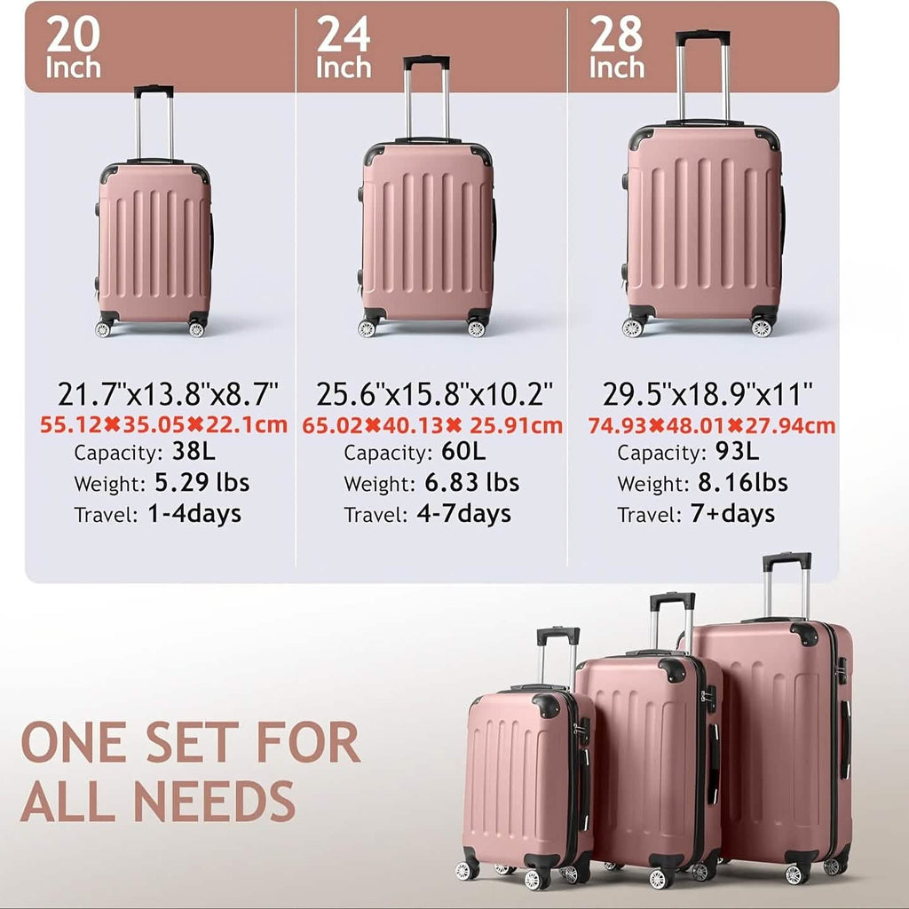 3-Piece Hard Shell Luggage Set with TSA Lock – 20/24/28 Inch 360° Spinner Wheels by DailySale