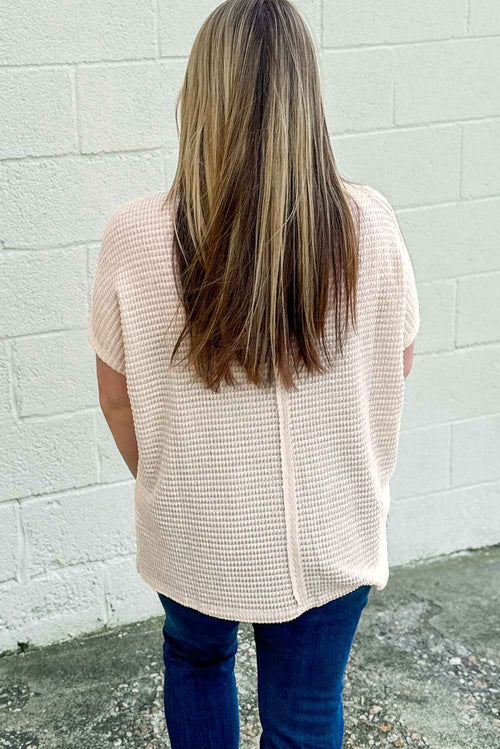 Beige Waffle Exposed Seam Detail Plus Size Short Sleeve Top by Wild and Free Boutique