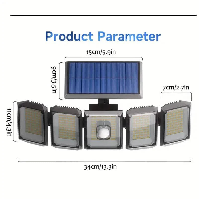 5 Heads Solar 300 LED Light Outdoor Motion Sensor Waterproof Wide-angle Illumination Wall Lamp by DailySale