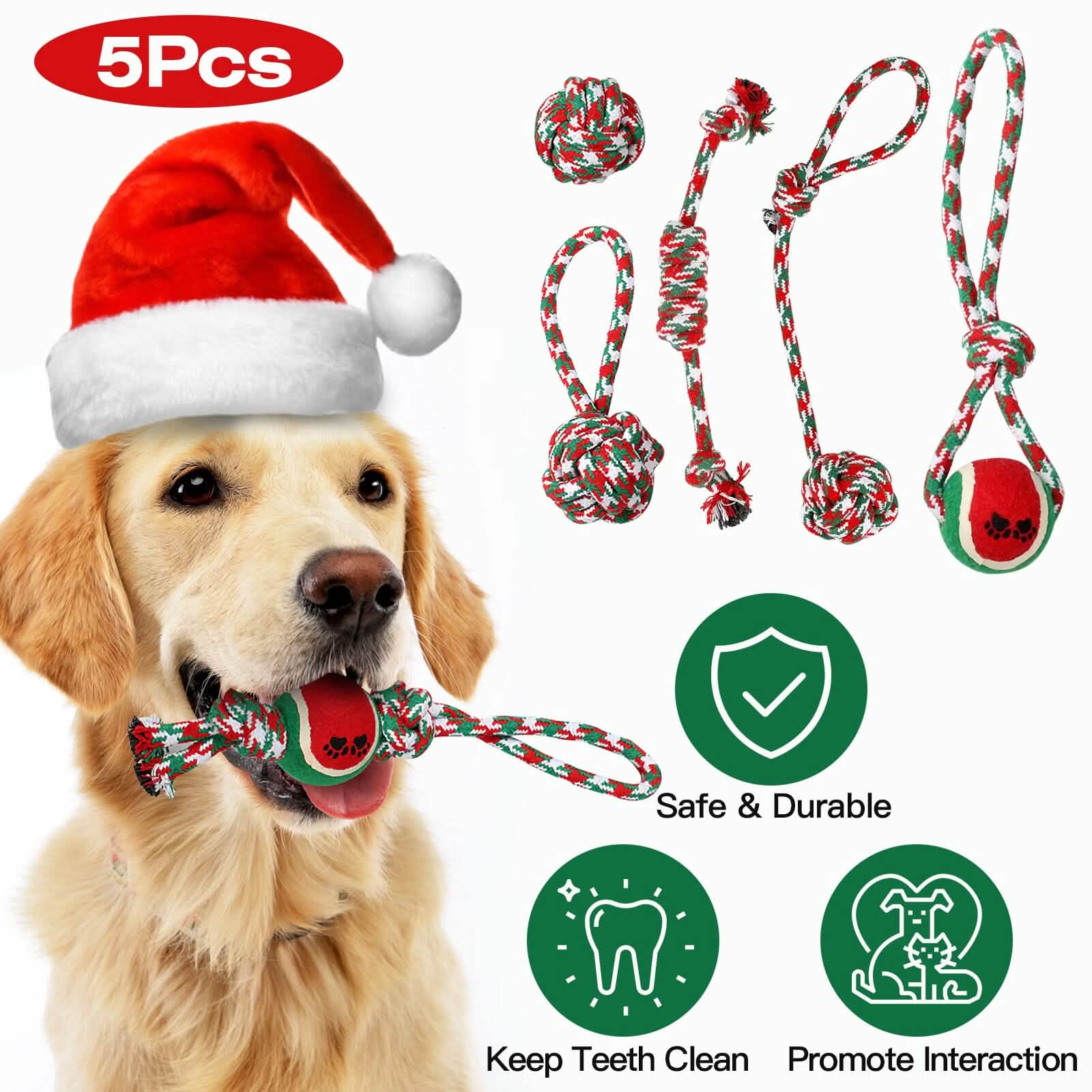 5-Pieces: Christmas Dog Rope Chew Toys by DailySale