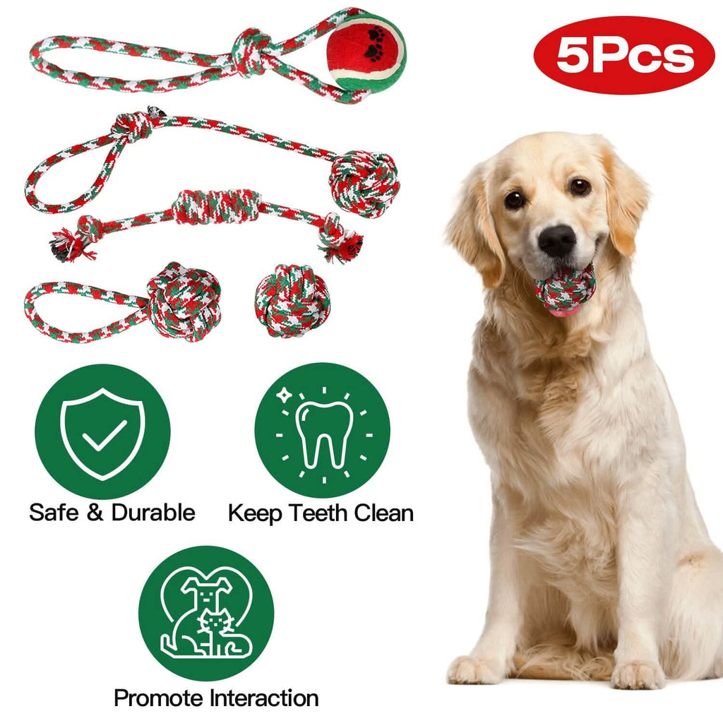 5-Pieces: Christmas Dog Rope Chew Toys by DailySale