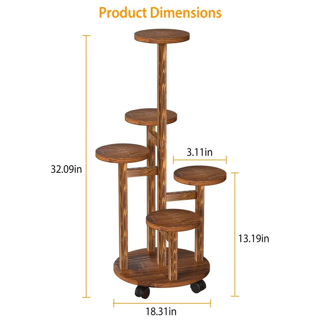 5-Tier Plant Stand with 4 Detachable Wheels Wooden Plant Pot Rolling Shelf by DailySale