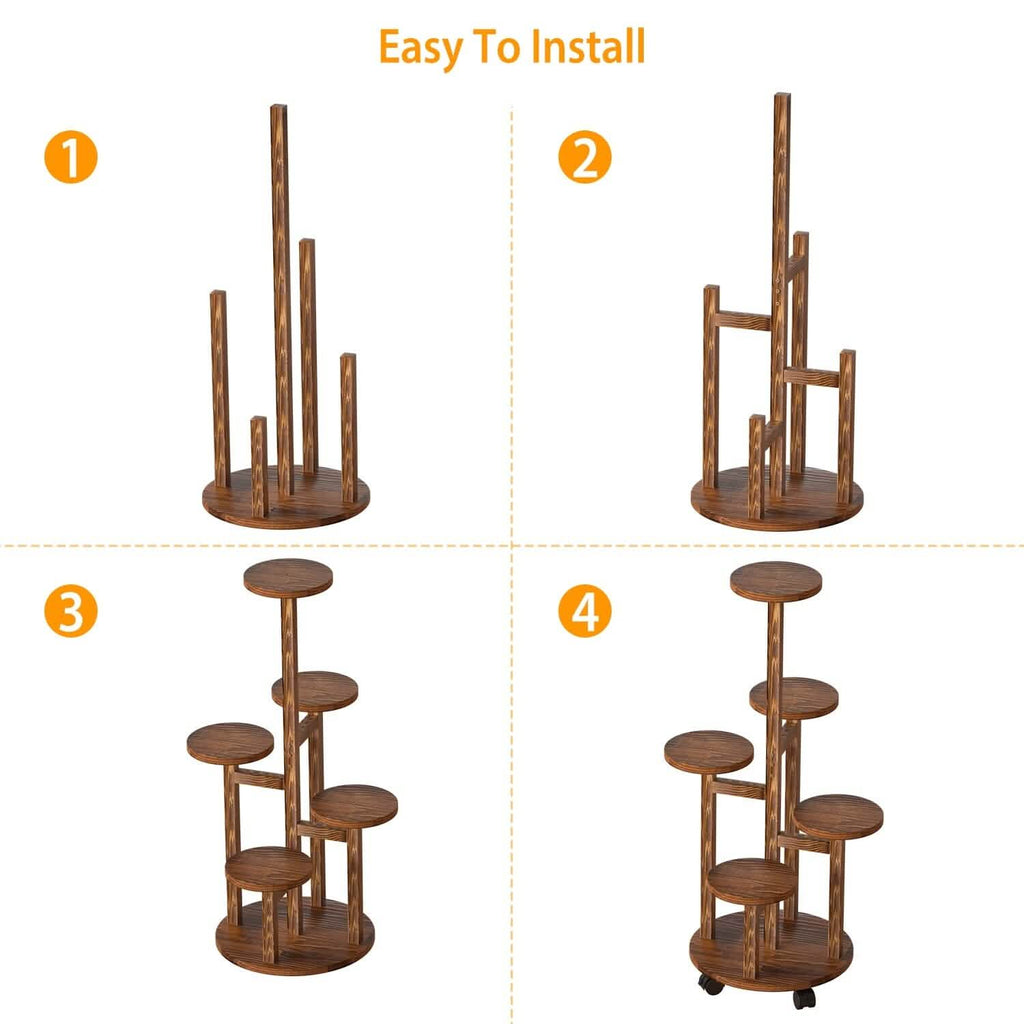 5-Tier Plant Stand with 4 Detachable Wheels Wooden Plant Pot Rolling Shelf by DailySale