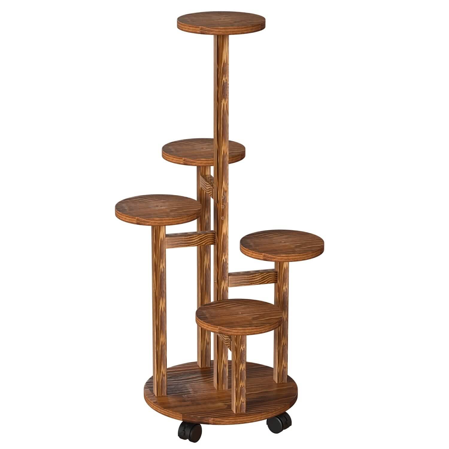 5-Tier Plant Stand with 4 Detachable Wheels Wooden Plant Pot Rolling Shelf by DailySale