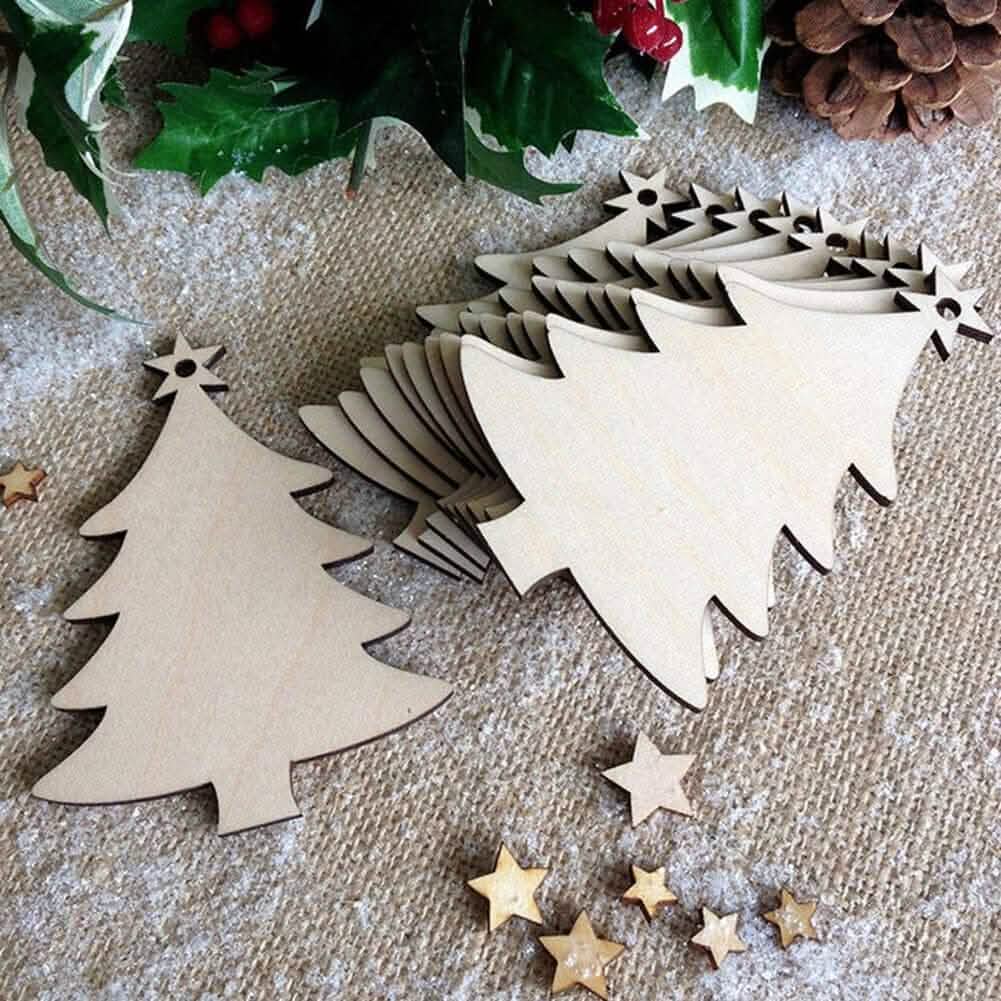 50-Pieces: Wooden Mini Christmas Tree Small Pendant by DailySale