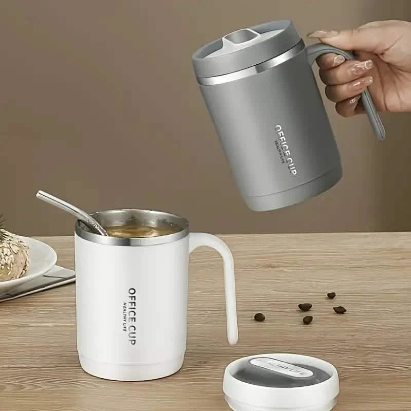 500ml Water Cup with Cover Sealing Silicone Ring Double-layer Leak-proof Drink Water Handle Stainless Coffee Insulated Cup by DailySale