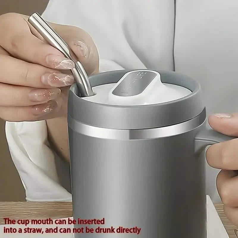 500ml Water Cup with Cover Sealing Silicone Ring Double-layer Leak-proof Drink Water Handle Stainless Coffee Insulated Cup by DailySale
