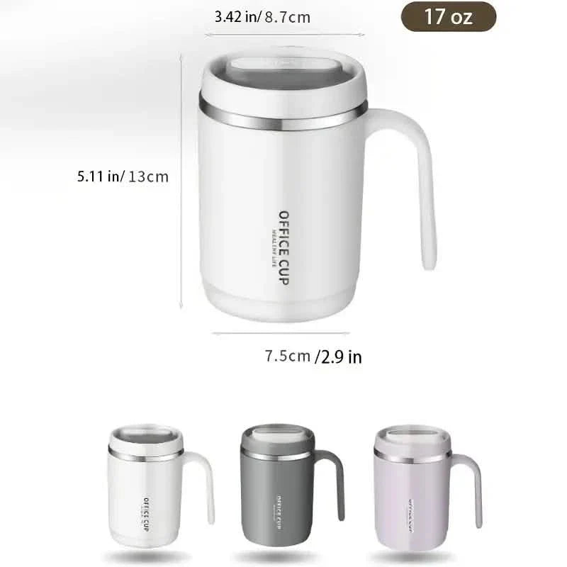 500ml Water Cup with Cover Sealing Silicone Ring Double-layer Leak-proof Drink Water Handle Stainless Coffee Insulated Cup by DailySale