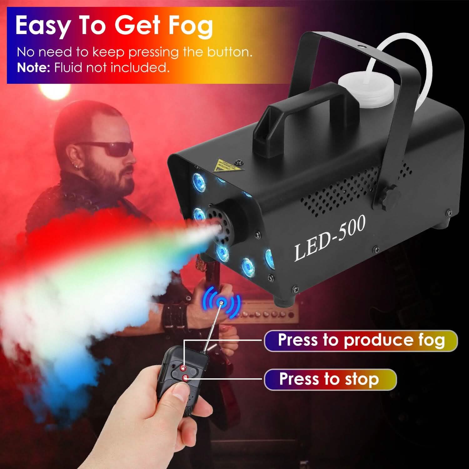 500W Fog Machine 2000CFM Colorful Smoke Machine with 8-Pieces LEDs 5 Lighting Effects 3-Level Brightness by DailySale