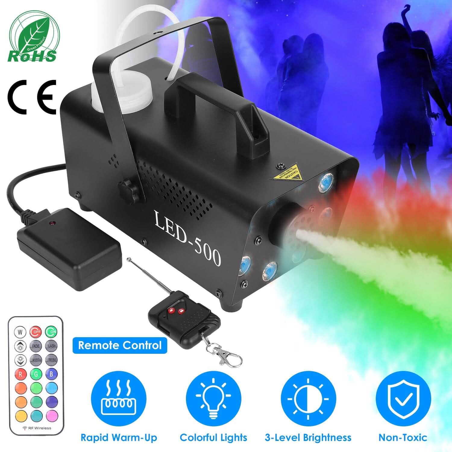 500W Fog Machine 2000CFM Colorful Smoke Machine with 8-Pieces LEDs 5 Lighting Effects 3-Level Brightness by DailySale