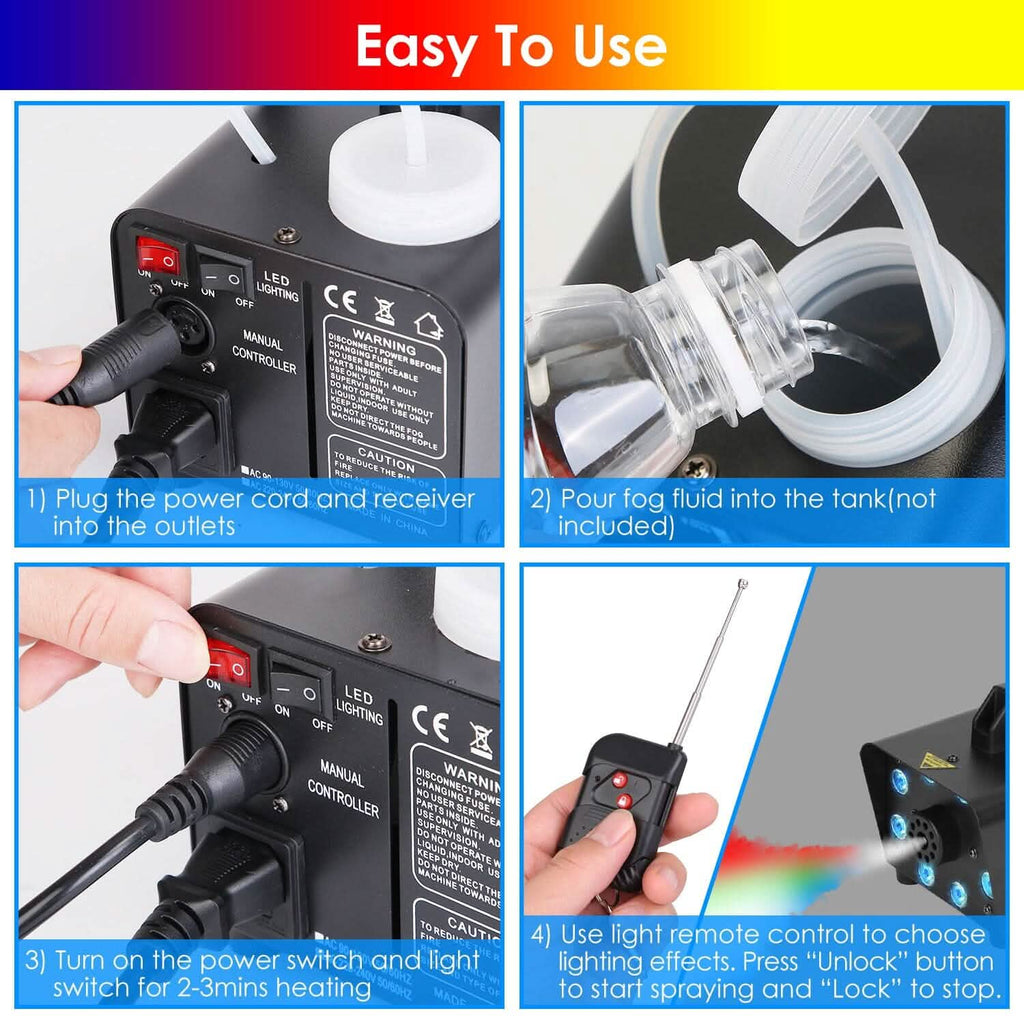 500W Fog Machine 2000CFM Colorful Smoke Machine with 8-Pieces LEDs 5 Lighting Effects 3-Level Brightness by DailySale