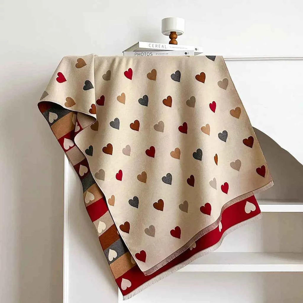 Heart Pattern Fringe Winter Womens Scarf