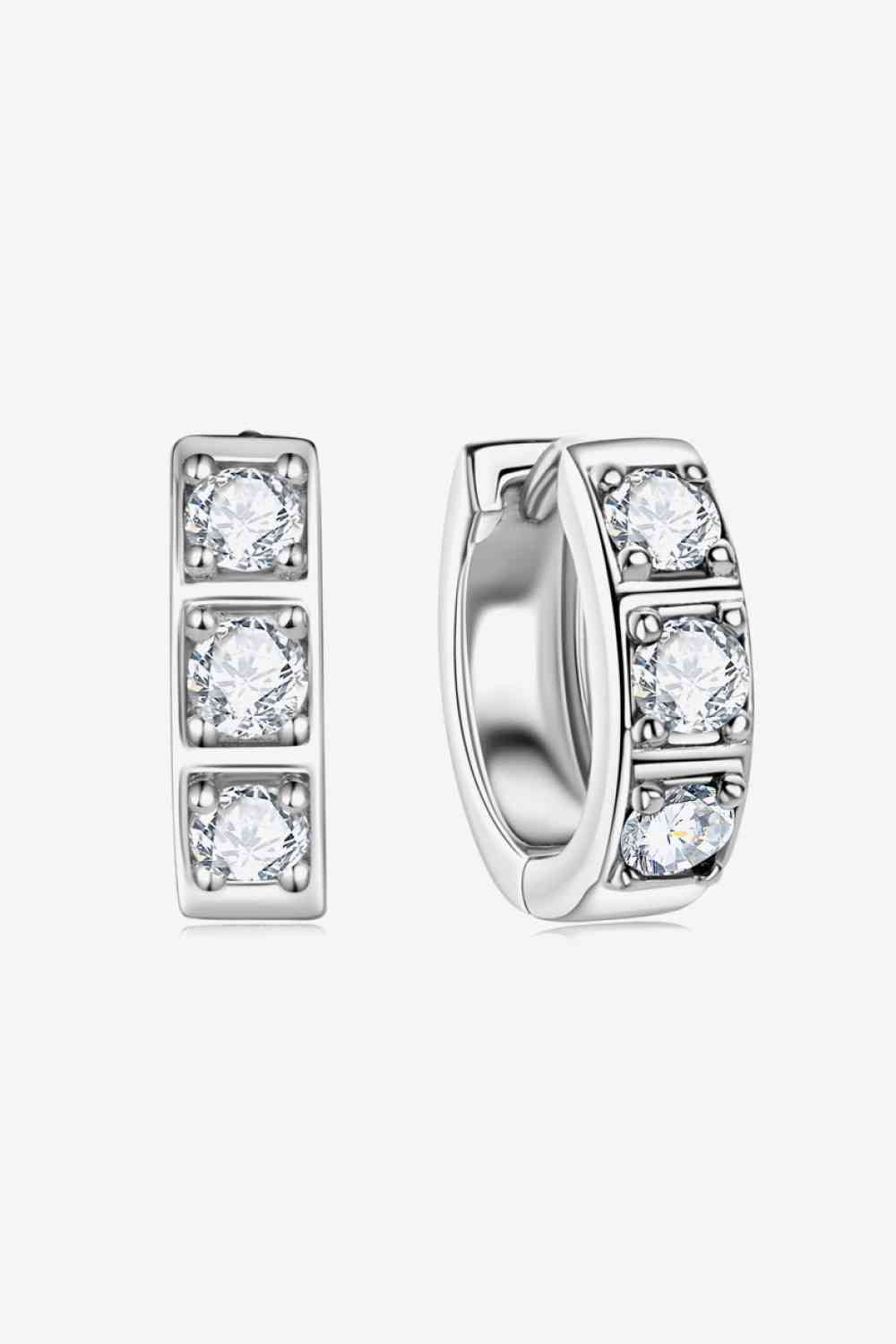 Elegant Jewel Inlaid Moissanite Huggie Earrings – Minimalist Design in Sterling Silver See size chart under “more details”