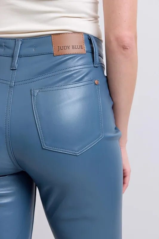 Judy Blue Full Size High Waist Tummy Control Faux Leather Bootcut Pants Plus Size