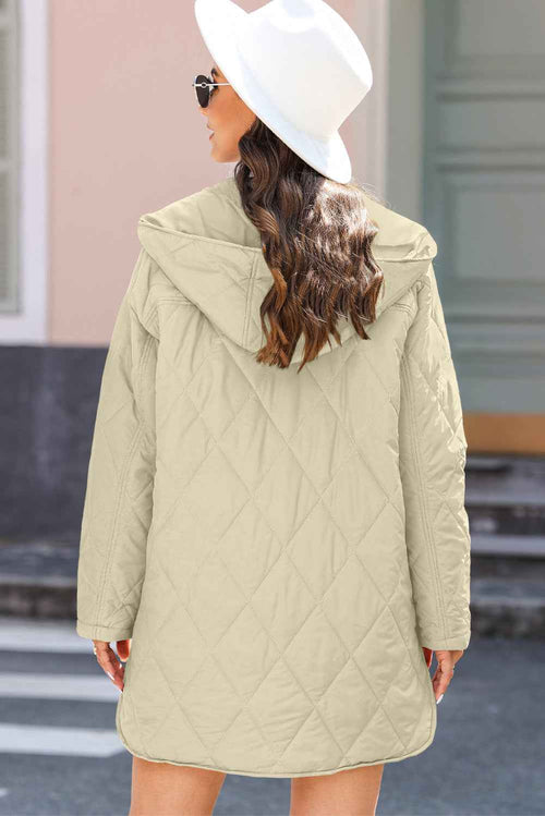 Beige Quilted Snap Button Hooded Coat by Wild and Free Boutique