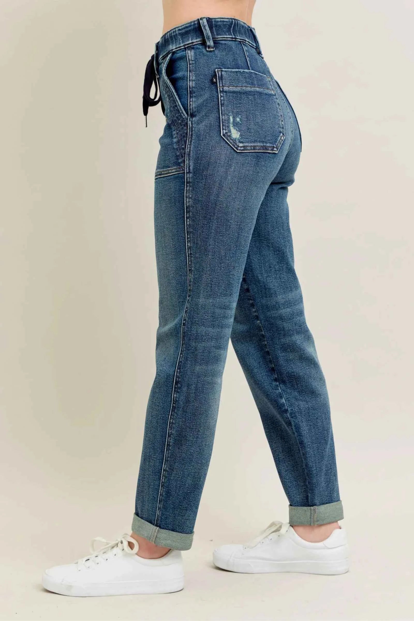 Judy Blue Full Size HW Vintage Wash Jeans w/ Drawstring Plus Size