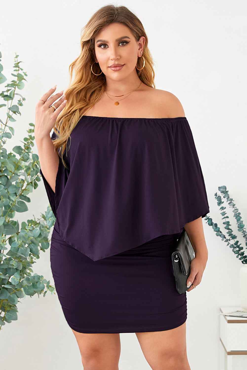 Plus size  Dressing Layered Fiery Red Mini Poncho Dress
