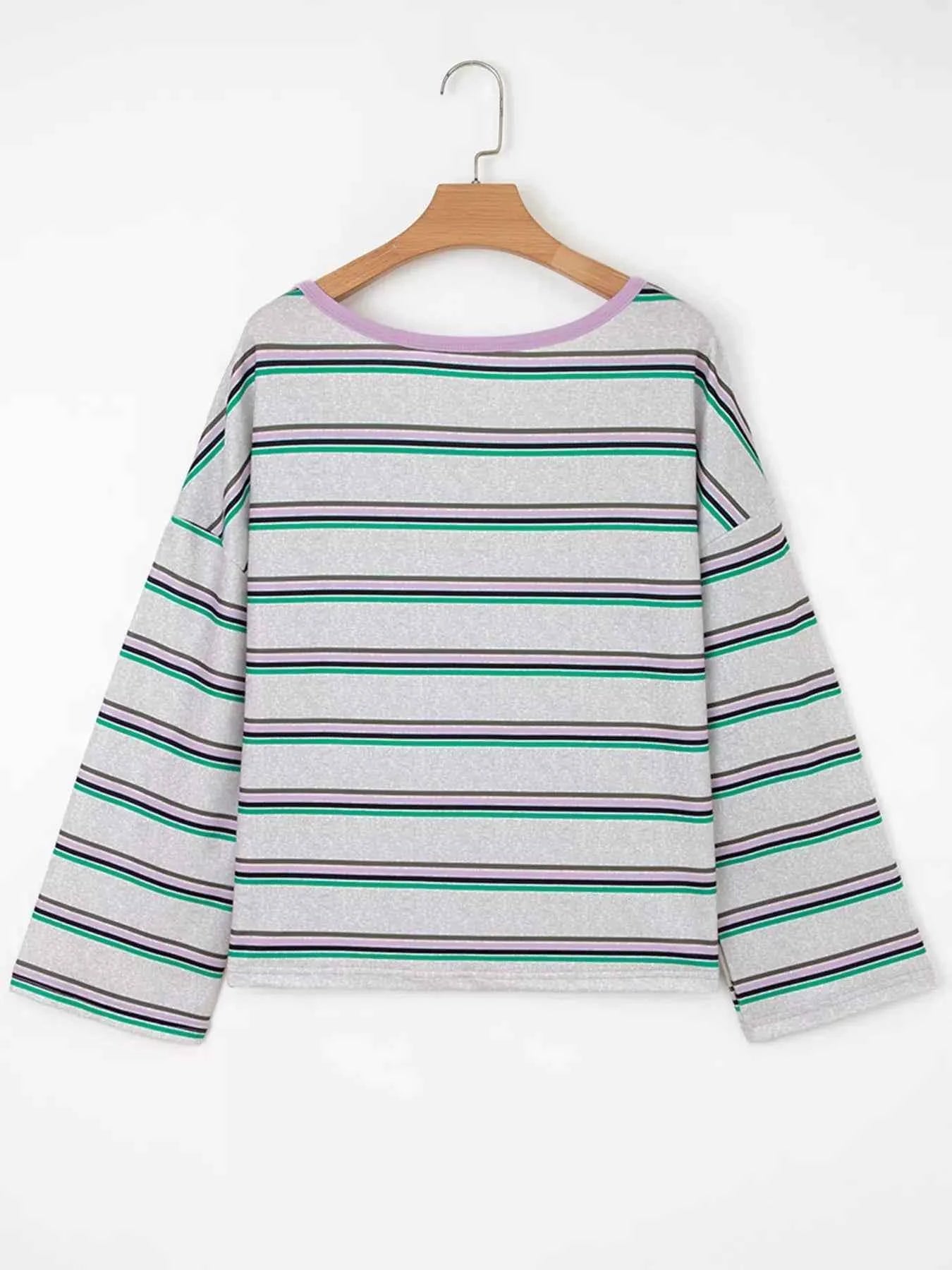 Casual Striped Oversize Drop Shoulder Long Sleeve Top