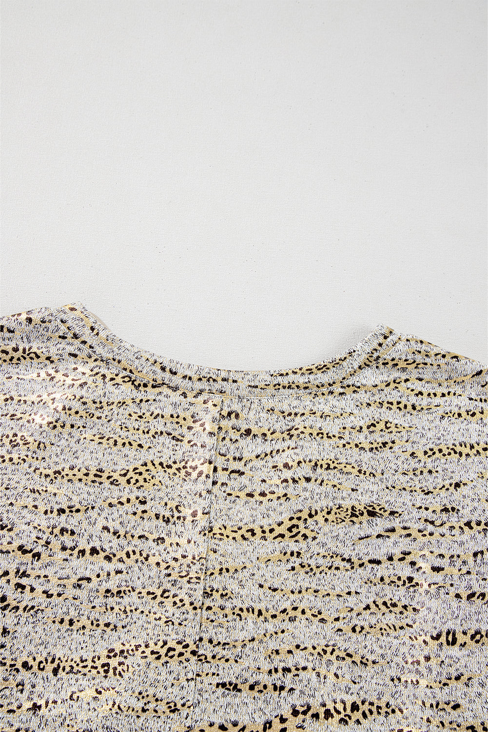 Gray Leopard Print 3/4 Sleeve V Neck Loose Fit T Shirt