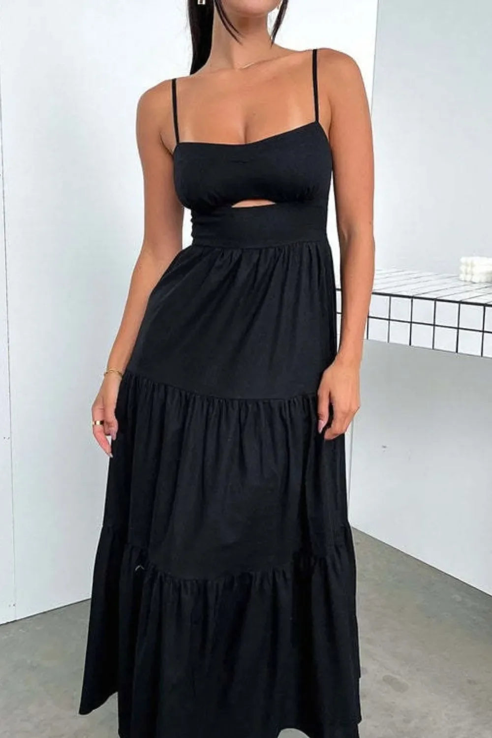 Cut-Out Tiered Dress with Spaghetti Straps by Shopiebay